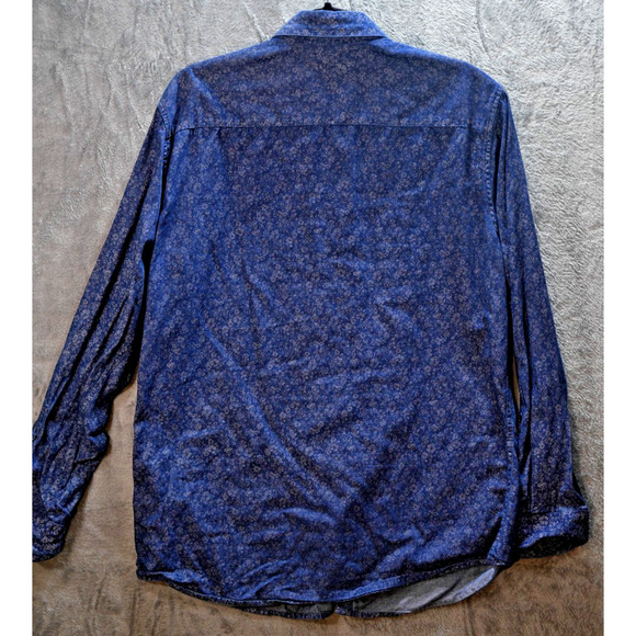 Marc Anthony Slim Fit Button-Up Shirt Men’s L Navy Blue Floral 100% Cotton - Picture 2 of 8